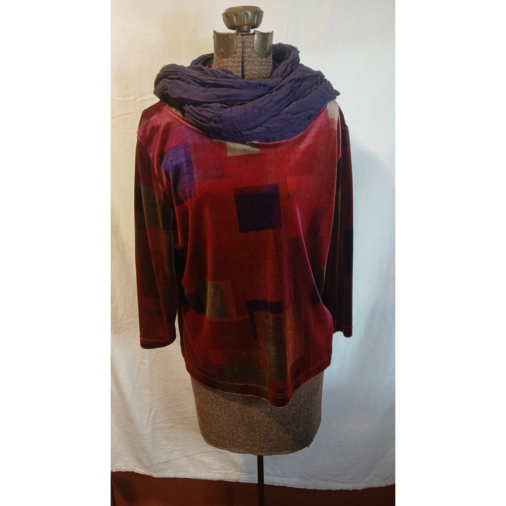 New York City Design Co Velvet Colorblock Geometric Top Red Purple XL
